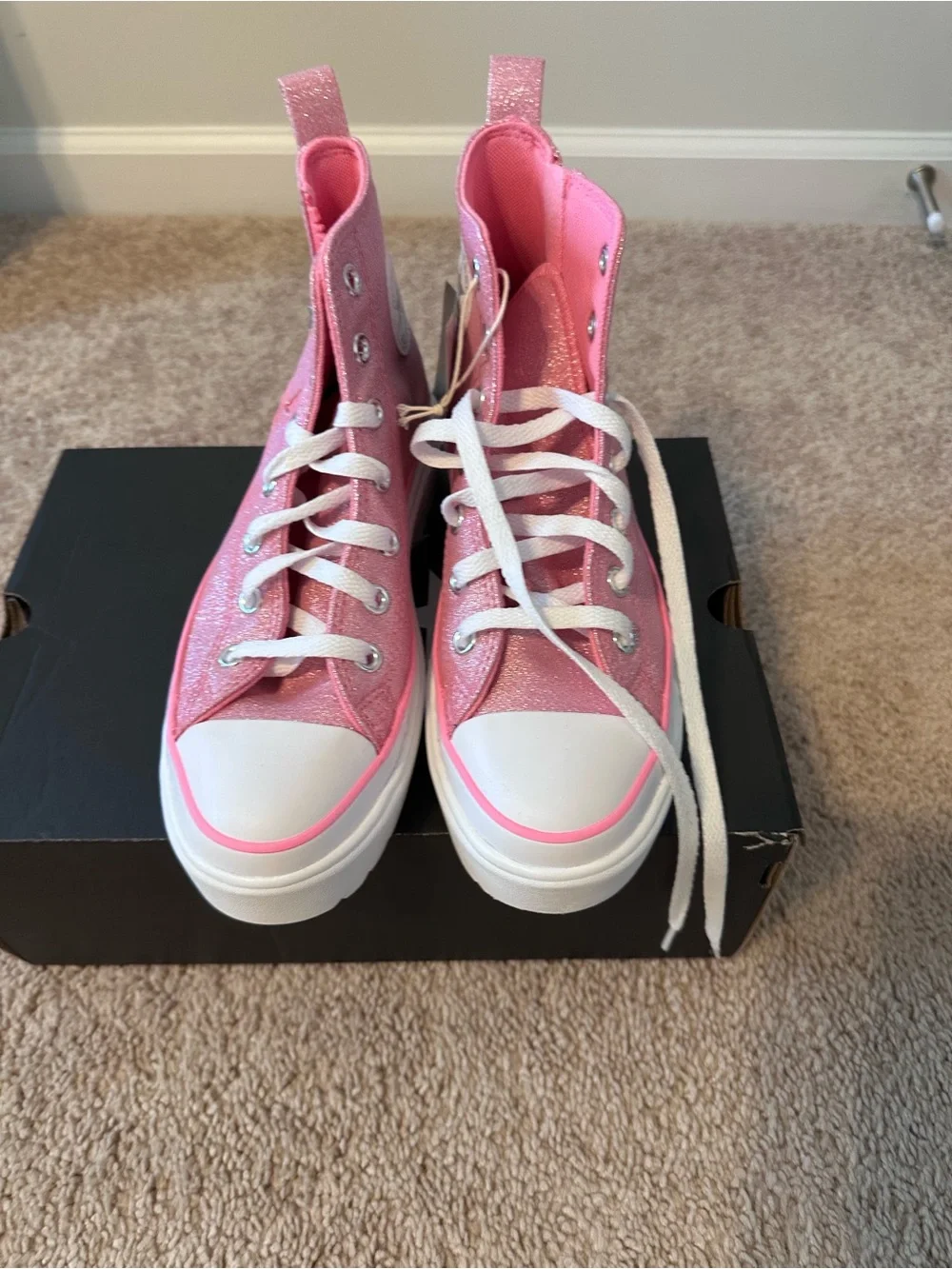 Converse Girls' Pink Glitter High-Top Sneakers